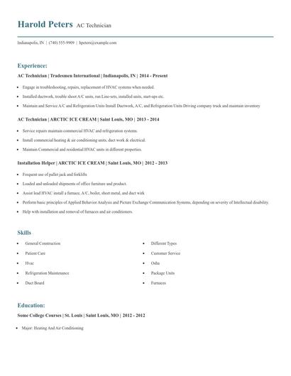 AC Technician Resume