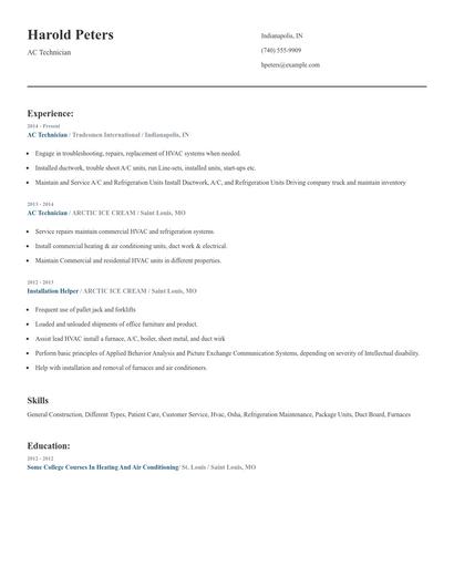 AC Technician Resume