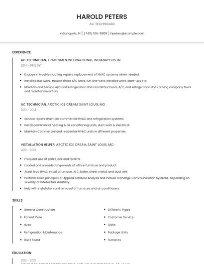 AC Technician Resume