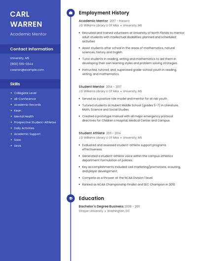 Academic Mentor Resume