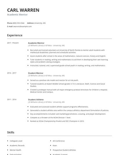 Academic Mentor Resume