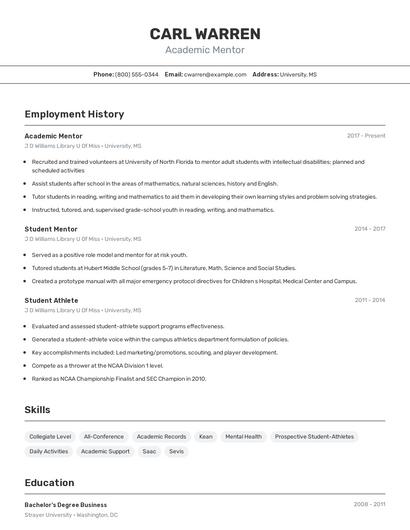 Academic Mentor Resume