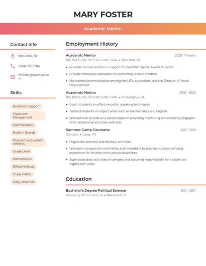 Academic Mentor Resume