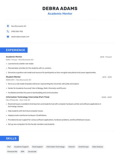 Academic Mentor Resume