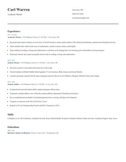 Academic Mentor Resume