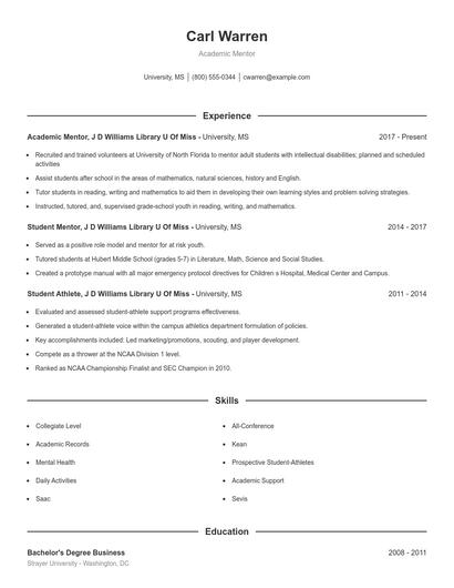 Academic Mentor Resume