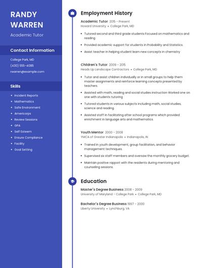 Academic Tutor Resume