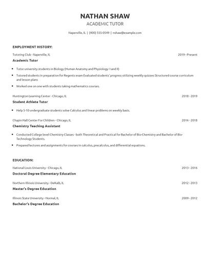Academic Tutor Resume