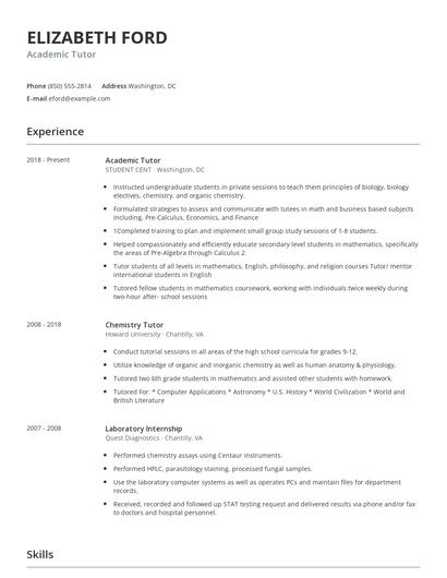 Academic Tutor Resume