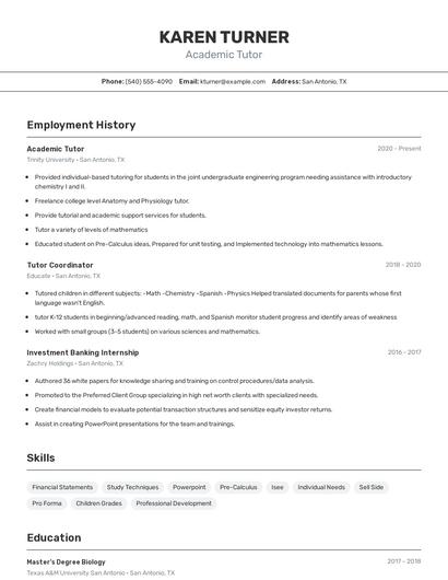 Academic Tutor Resume