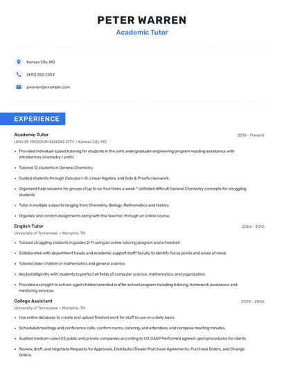 Academic Tutor Resume