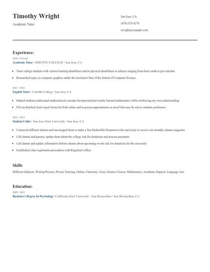 Academic Tutor Resume