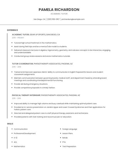 Academic Tutor Resume