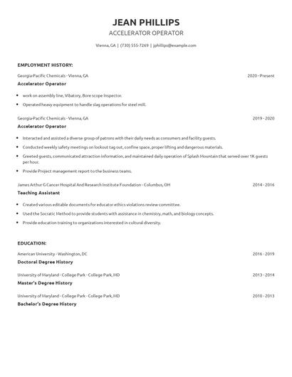 Accelerator Operator Resume