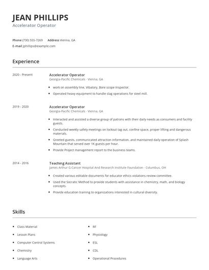 Accelerator Operator Resume