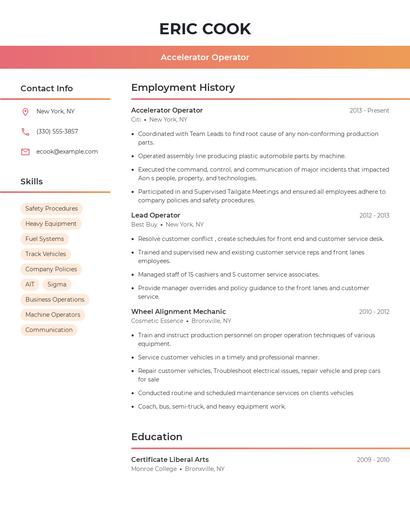 Accelerator Operator Resume