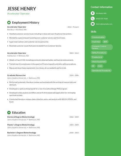 Accelerator Operator Resume