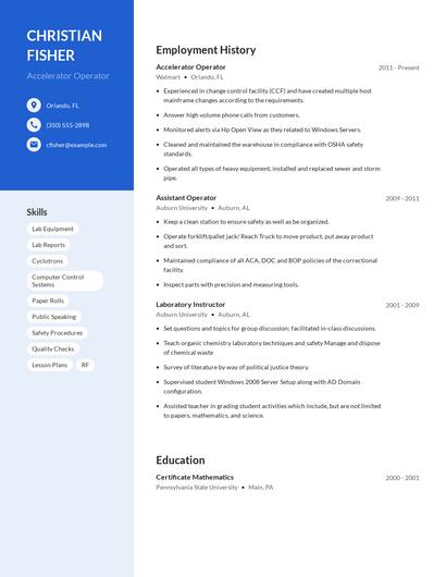 Accelerator Operator Resume
