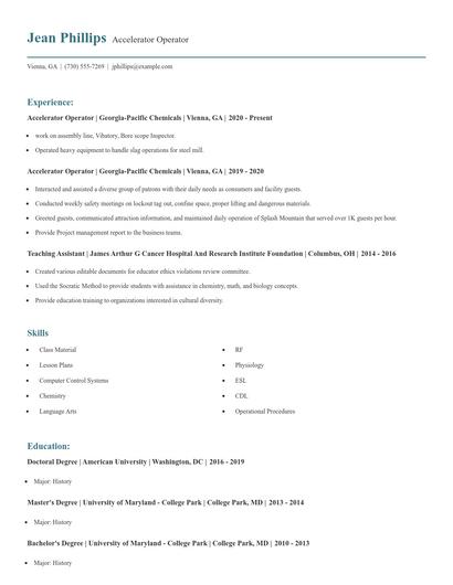 Accelerator Operator Resume