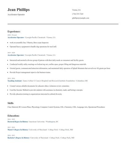 Accelerator Operator Resume