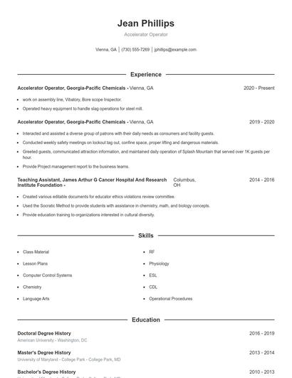 Accelerator Operator Resume