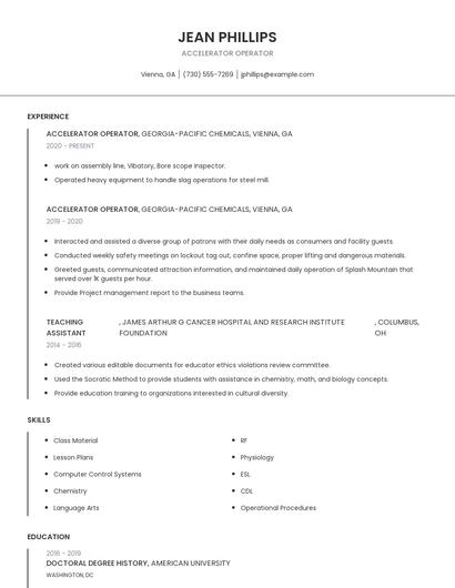 Accelerator Operator Resume