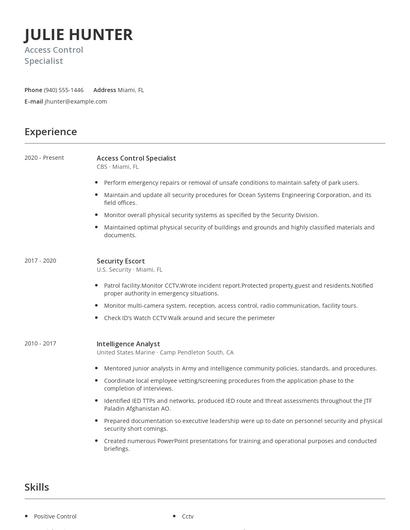 Access Control Specialist Resume