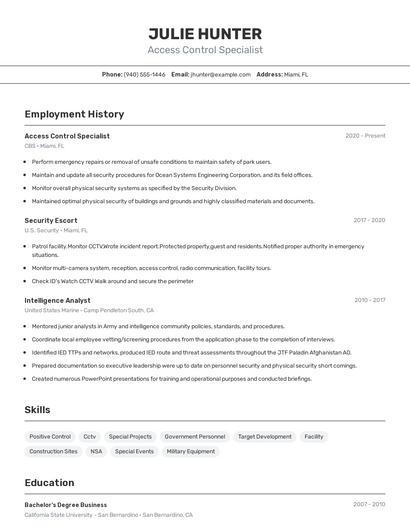 Access Control Specialist Resume