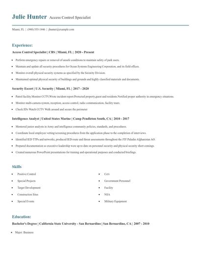 Access Control Specialist Resume