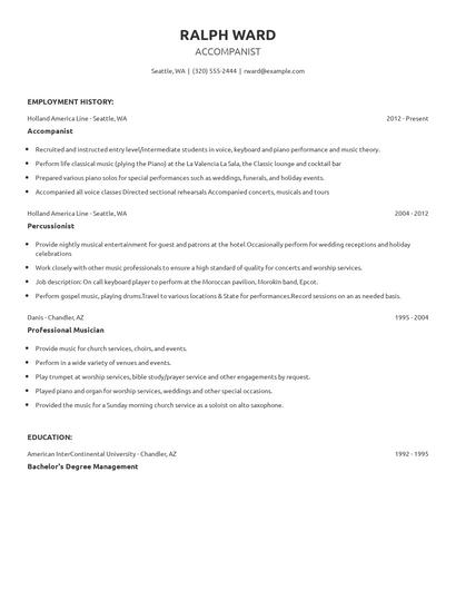 Accompanist Resume