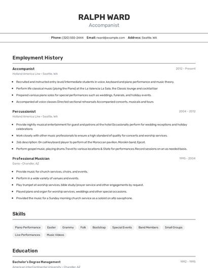 Accompanist Resume