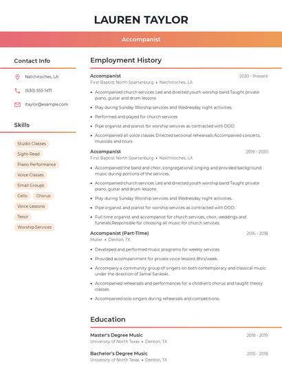 Accompanist Resume
