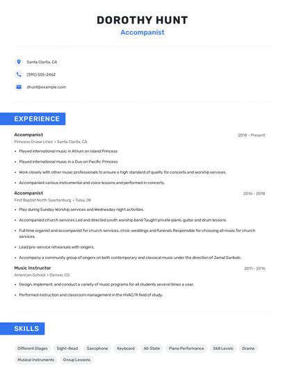 Accompanist Resume
