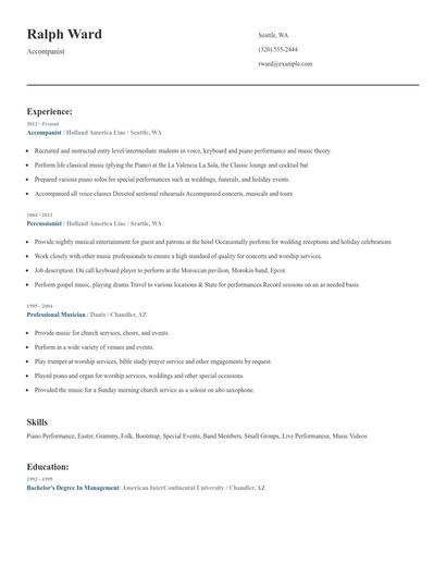 Accompanist Resume