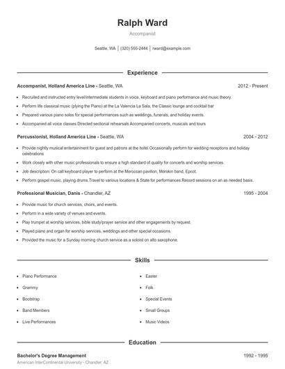 Accompanist Resume