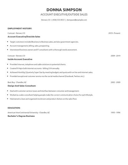 Account Executive/Outside Sales Resume