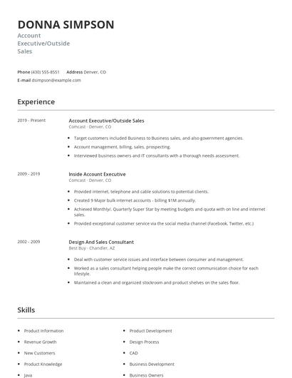 Account Executive/Outside Sales Resume