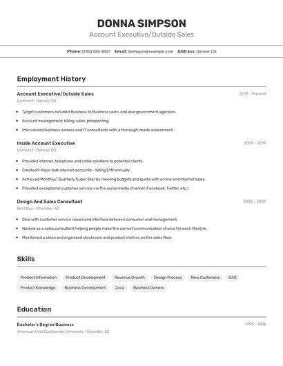 Account Executive/Outside Sales Resume