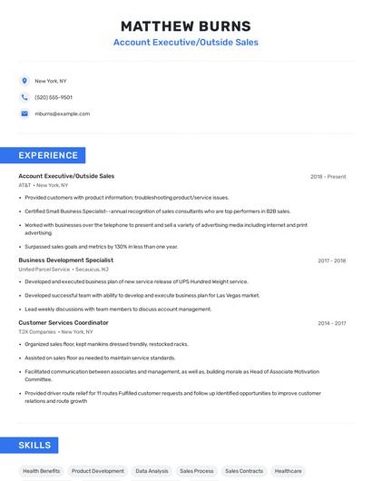 Account Executive/Outside Sales Resume