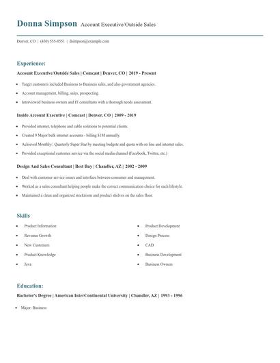 Account Executive/Outside Sales Resume