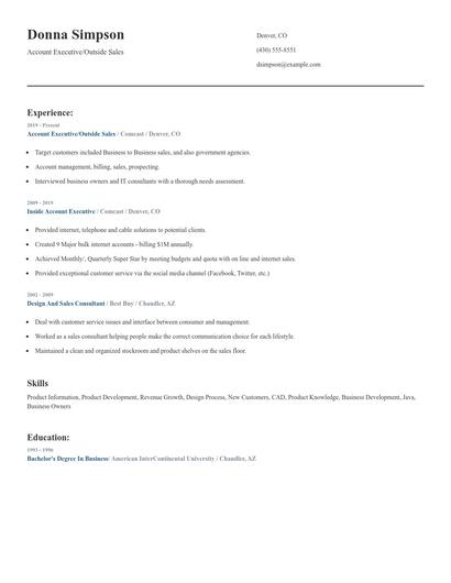 Account Executive/Outside Sales Resume