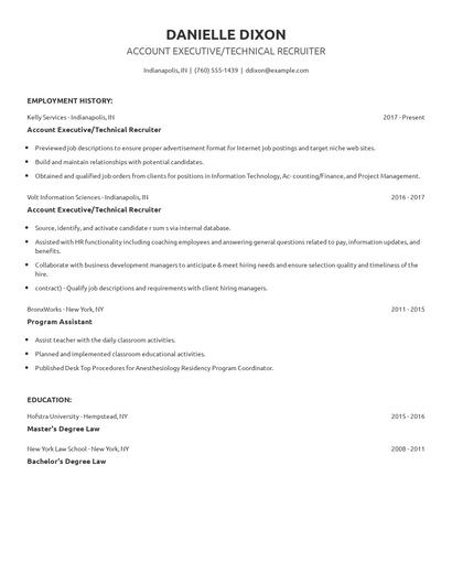 Account Executive/Technical Recruiter Resume