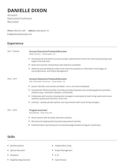 Account Executive/Technical Recruiter Resume
