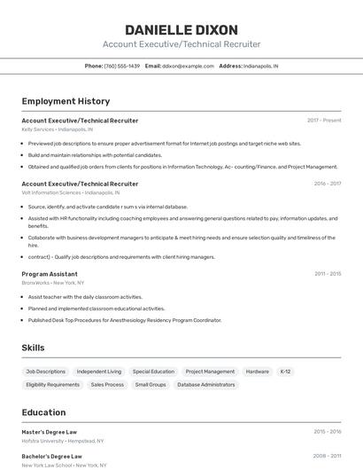Account Executive/Technical Recruiter Resume