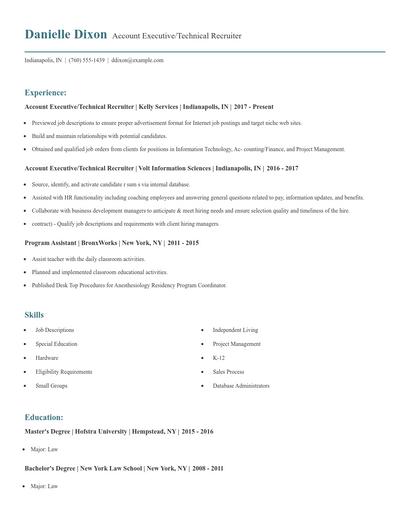 Account Executive/Technical Recruiter Resume