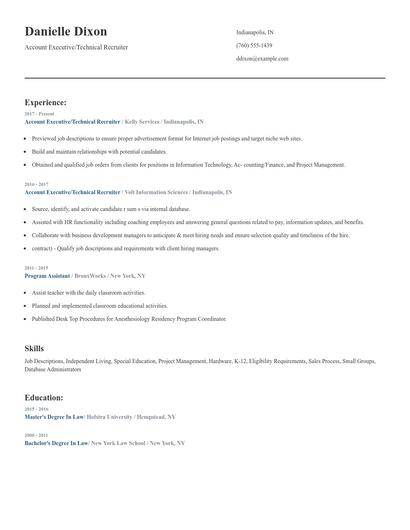 Account Executive/Technical Recruiter Resume