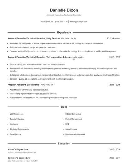 Account Executive/Technical Recruiter Resume