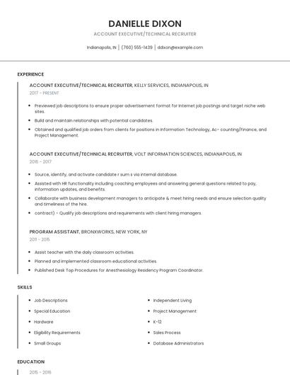 Account Executive/Technical Recruiter Resume