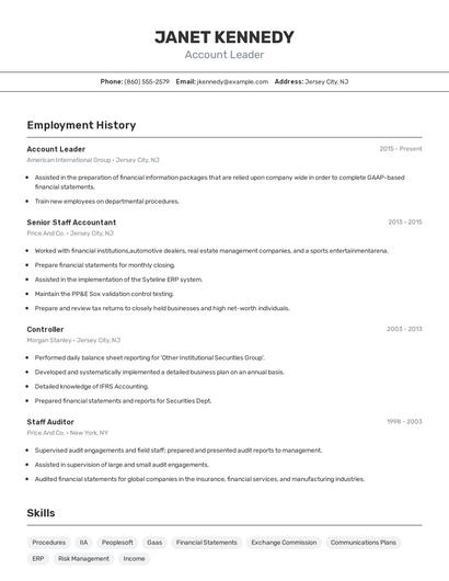 Account Leader Resume