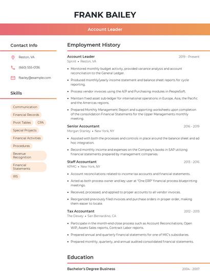 Account Leader Resume